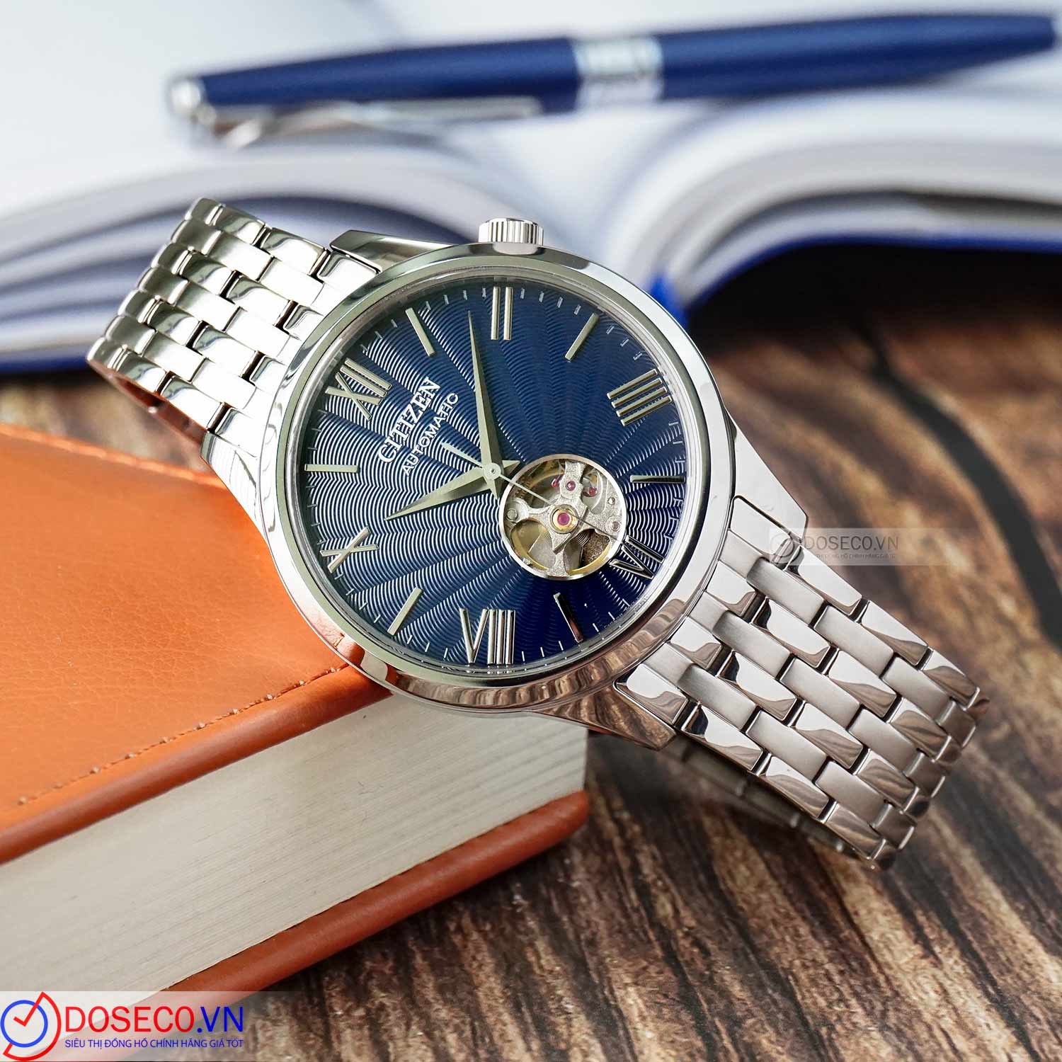 Orologio da uomo Citizen in acciaio inossidabile a cuore aperto con quadrante argentato automatico NH9130-84A